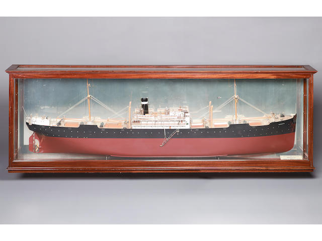A large mirror-backed Builder's half model of the Passenger Cargo Liner "Modavia", 1927 110.6x14x36.5in(281x36x92cm)