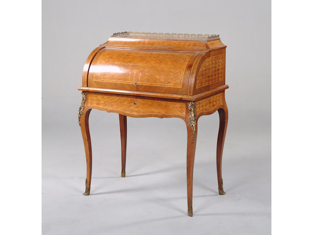 A 19th century kingwood and parquetry bureau &#224; cylindre
