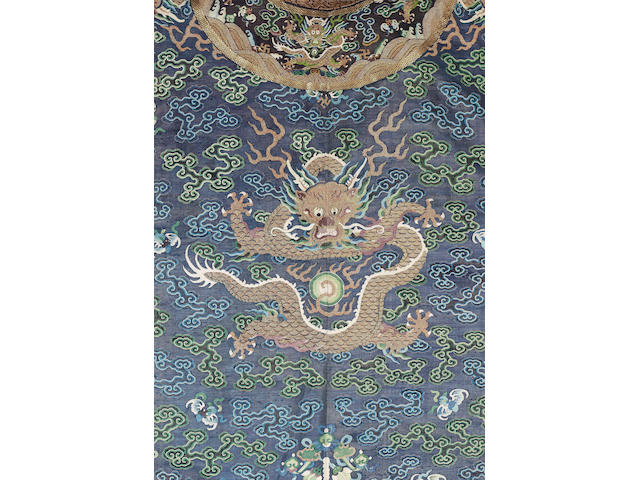 A formal Chinese robe of blue silk,