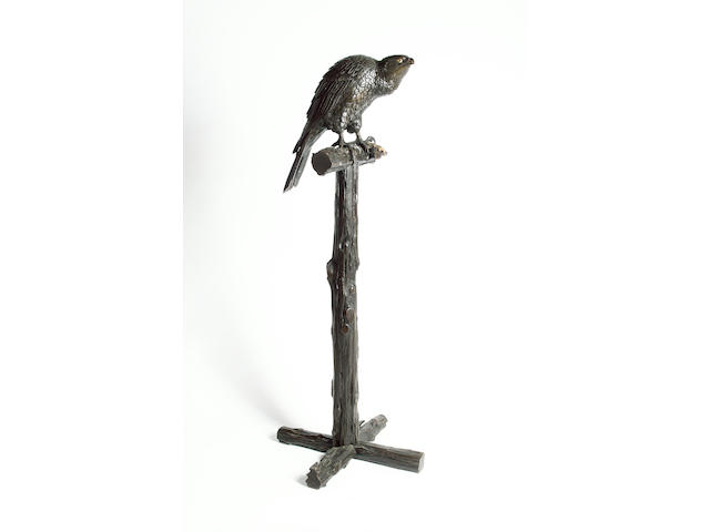 A sectional bronze okimono of an eagle