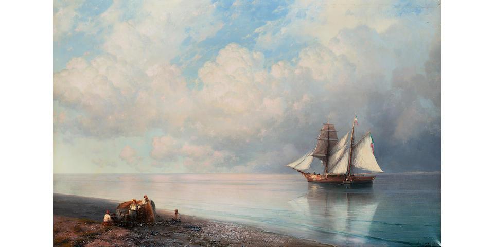 Ivan Konstantinovich Aivazovsky, 1817-1900 Calm early evening sea 63 x 98.5 cm. (24 3/4 x 38 3/4 in.)