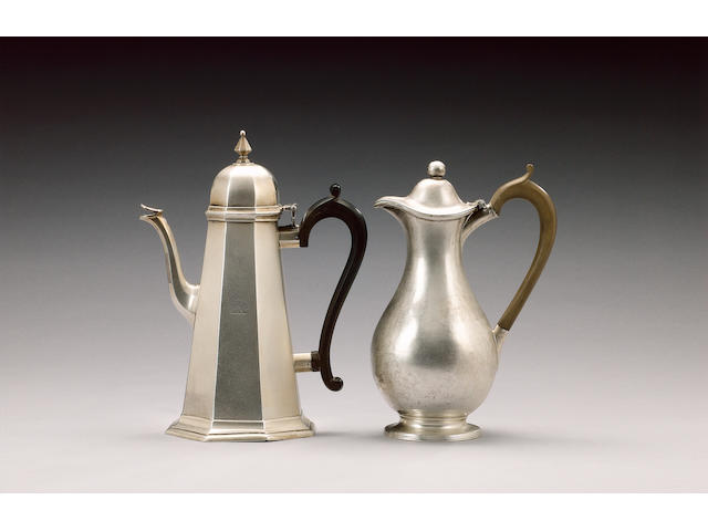 A George III silver hot water jug by Paul Storr, London 1792, and a late Victorian silver coffee pot