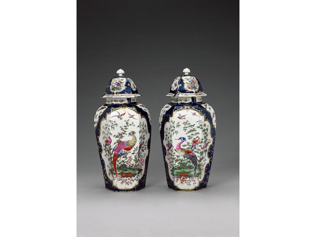 A fine pair of Worcester vases and covers circa 1768