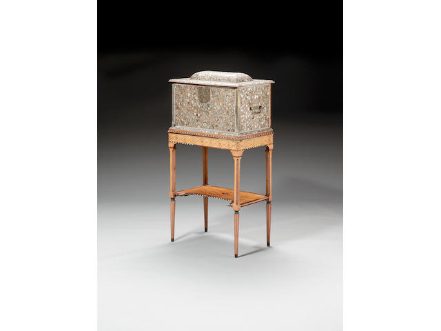 A 17th century Venetian mother of pearl and walnut intarsia Table Cabinet, on a George III stand