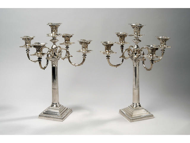 A pair of Victorian four-branch five-light candelabra,  Sheffield 1898,