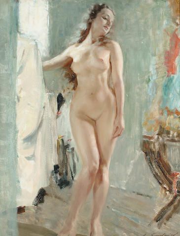 Lucien Henri Grandgerard (French, 1880-1970) Standing female nude, 63.5 x 49cm (25 x 19 1/4in)
