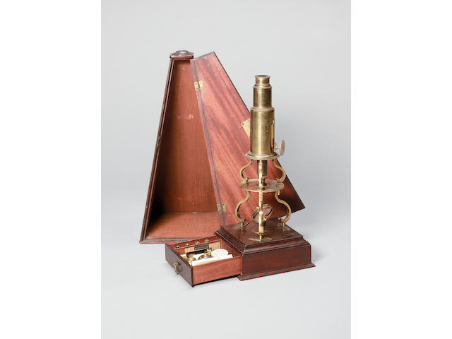 A Charles Silberrad brass Culpeper-type compound microscope, English, early 19th century,