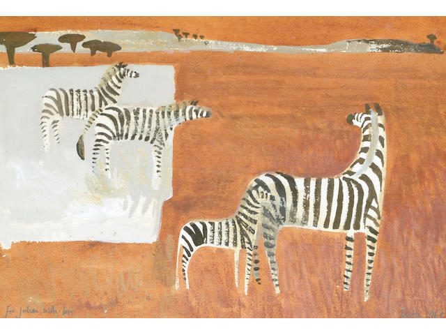 Mary Fedden (British, b.1915) Zebras 23.5 x 34.5cm (9 1/4 x 13 1/2in)