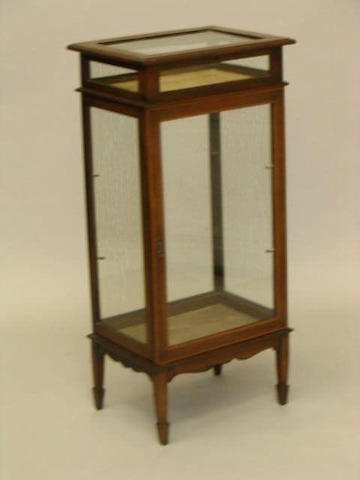 An Edwardian mahogany and satinwood strung glass cabinet,