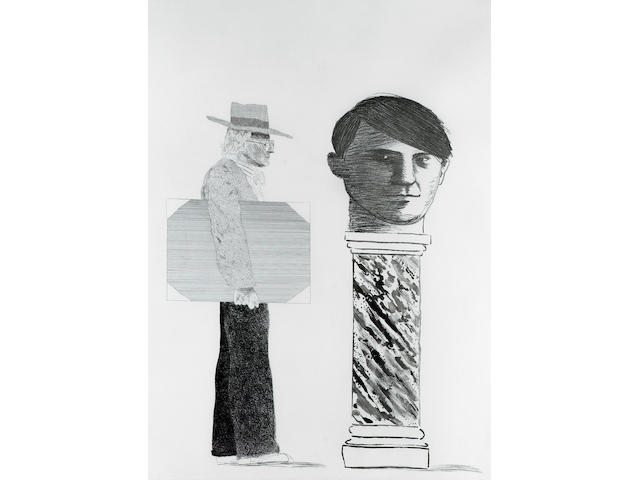 David Hockney The Student: Homage to Picasso Etching, 1973, on Arches, signed, dated and numbered XXIV/XXX in pencil, printed by Atelier Crommelynk, Paris, published by Proylaen Verlag, Berlin; apparently in excellent condition, unexamined out of the frame, 570 x 440mm (22 1/3 x 17 1/4in)(PL)