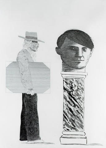 David Hockney The Student: Homage to Picasso Etching, 1973, on Arches, signed, dated and numbered XXIV/XXX in pencil, printed by Atelier Crommelynk, Paris, published by Proylaen Verlag, Berlin; apparently in excellent condition, unexamined out of the frame, 570 x 440mm (22 1/3 x 17 1/4in)(PL)