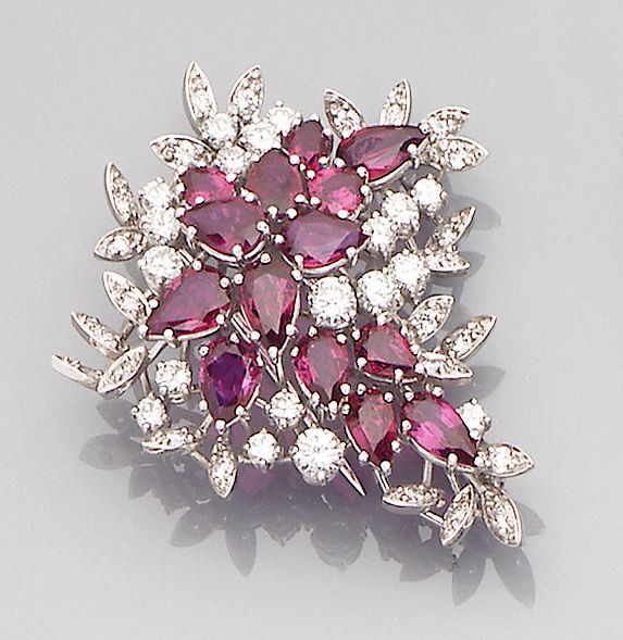 A ruby and diamond spray brooch