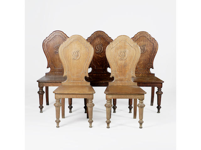 A set of five Victorian oak Hall Chairs,