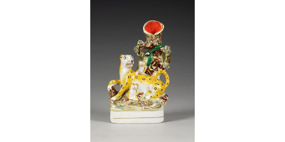 A leopard and cubs spill vase, circa 1855,