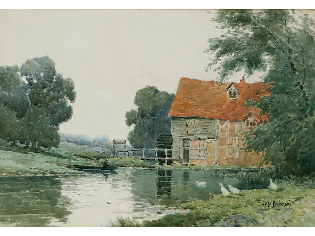 Alfred Fontville de Breanski 'Mill on the Worcester Avon', 25.5 x 37cm.