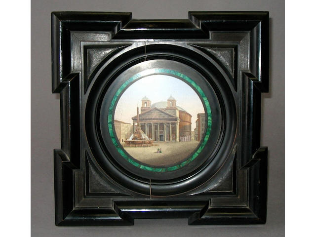 A pair of 19th Century polychrome micro-mosaic circular panels of Rome