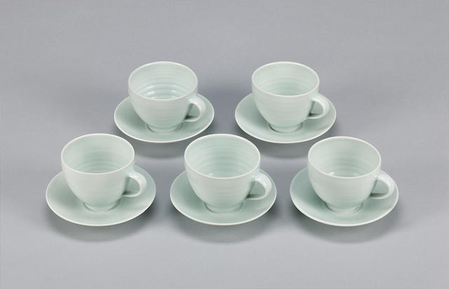 Joanna Constantinidis a set of five Cups and Saucers Diameter of saucer 5 3/8in. (13.6cm)
