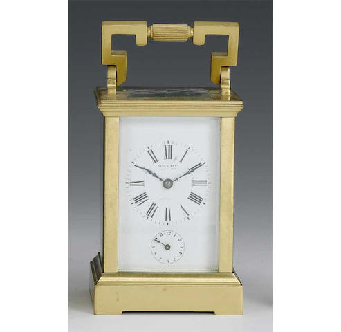 A late 19th Century French brass carriage clock with alarm,