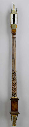 A good reproduction walnut portable stick barometer in the manner of Daniel Quare
