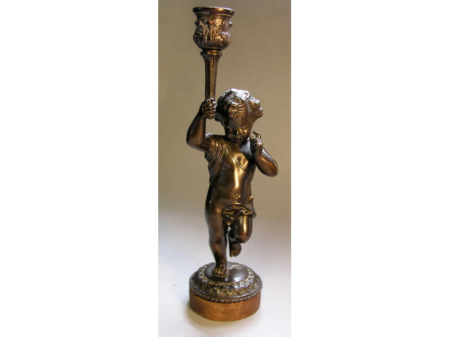 A 19th Century bronze figural candlestick