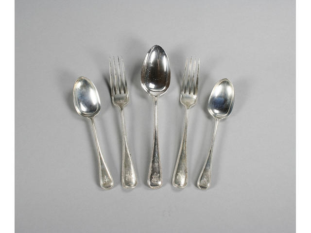 A good quality Victorian canteen of Old English bead pattern cutlery for twelve settings, by George Adams, London, 1861,