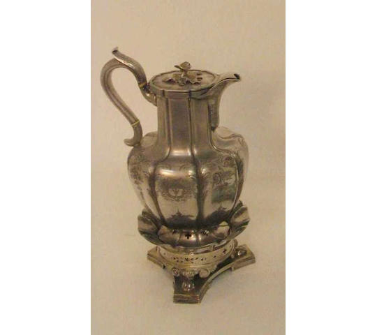 A William IV hot water pot with stand and burner By William Barber or William Barrett II, 1836,