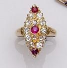 A ruby and diamond marquise ring