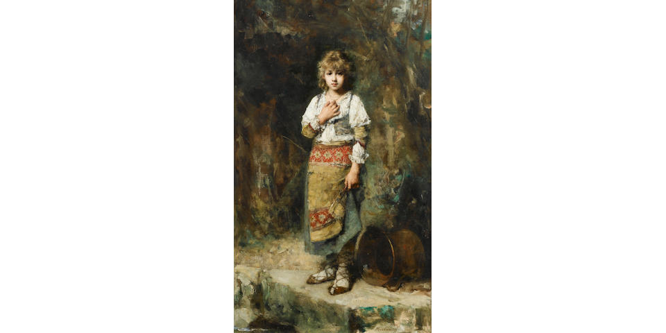 Alexei Alexeevich Harlamoff, 1842-1915 A young peasant girl 88 x 52 cm. (34 1/2 x 20 1/2 in.)