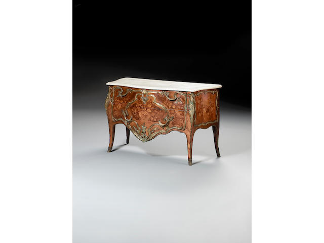 A Louis XV kingwood and sycamore floral marquetry serpentine Commode  by Francois Rubestuck
