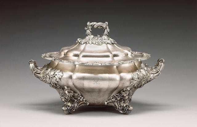 An Old Sheffield plate two-handled soup tureen and cover, circa 1830,