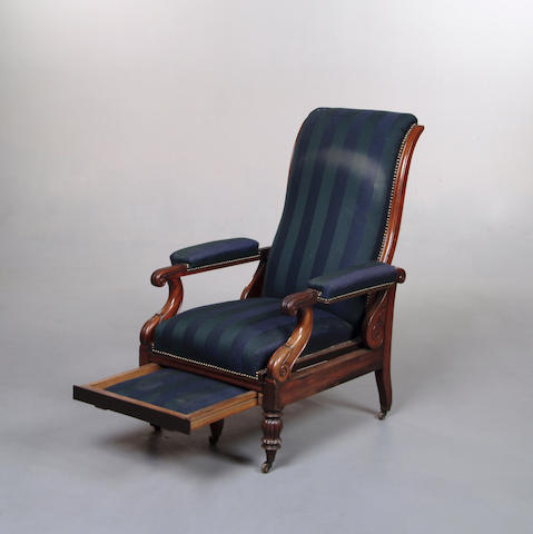 A William IV mahogany framed adjustable armchair