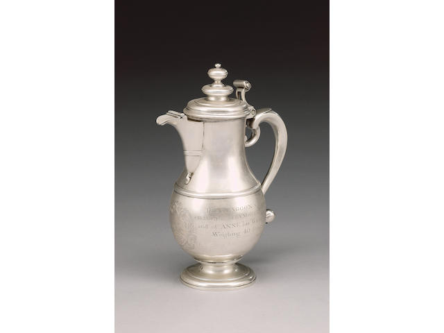 A George I silver flagon of good gauge, by Joseph Clare (I), London 1715,