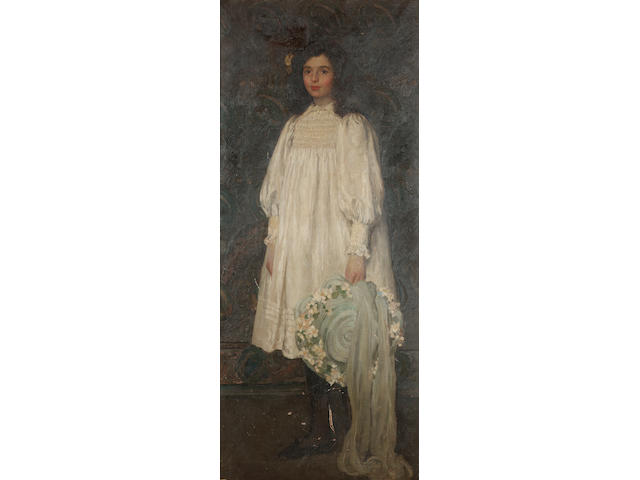 Emanuel Phillips Fox (Australian, 1865-1915) Portrait of Daphne Carr Gamage aged twelve 172.8 x 71.3 cm. (68 x 28 in.)