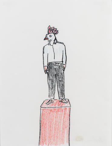 Stephen Balkenhol (b.1957) Rooster Man (drawing) 29.8 x 22.5 cm. (11 3/4 x 8 7/8 in.) Executed in 1996