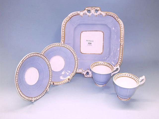 Two Minton cups and saucers and a bread plate circa 1826,