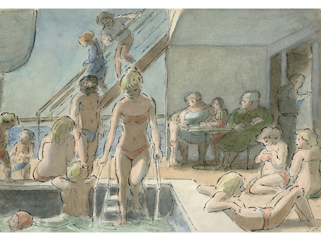 Edward Ardizzone R.A (British, 1900-1979) 'The Ship's Pool' 19.5 x 27.5cm (7 3/4 x 10 3/4in)