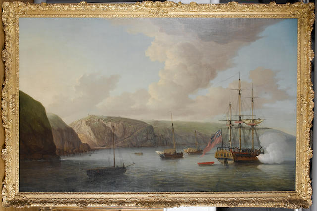 Dominic Serres (British, 1722-1793) 'View of Lundy Island' 153.6 x 247cm. (60 1/2 x 97 1/4in.)