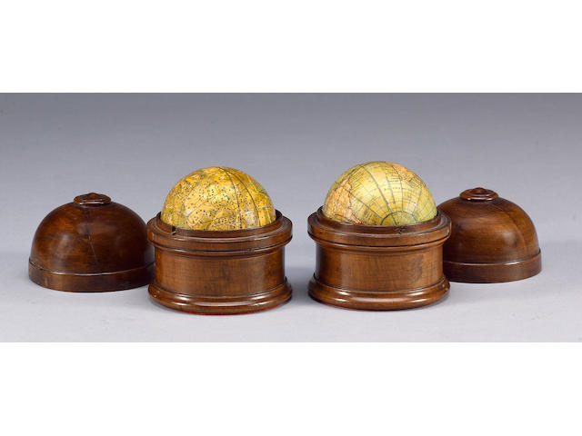 A pair of 2-3/4 inch Tisley terrestrial and celestial globes, English, circa 1860,