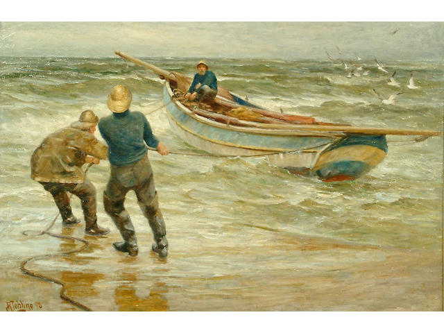 Robert Jobling (1841-1923) 'Putting Out To Sea' 60.5 x 91cm.