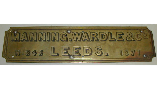 Locomotive makers plate Manning. Wardle & Co.