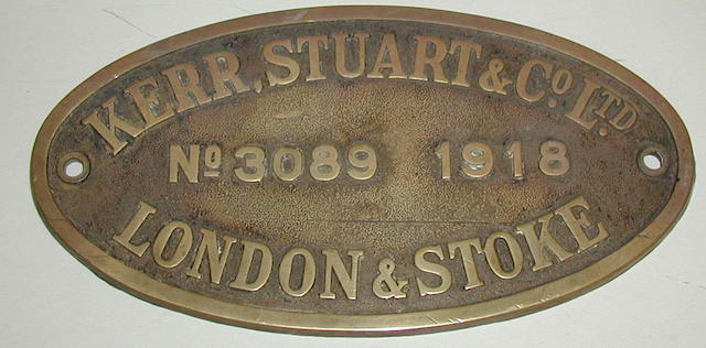 Locomotive oval makers plate Kerr, Stuart & Co. Ltd