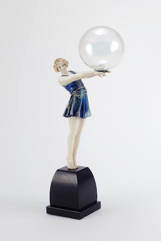 A.Godard 'Bubble Dance' a Cold-Painted Bronze and Carved Ivory Figure, circa 1930