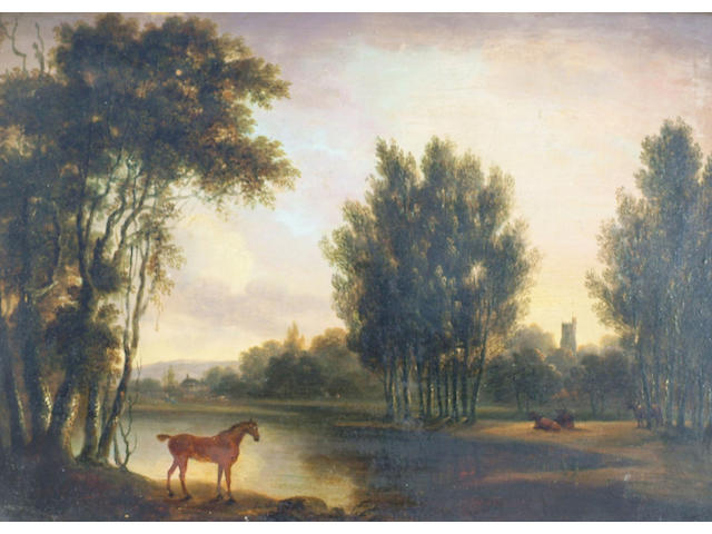 English School (19th century) 'Horse in a woodland landscape', 21 x 29cm