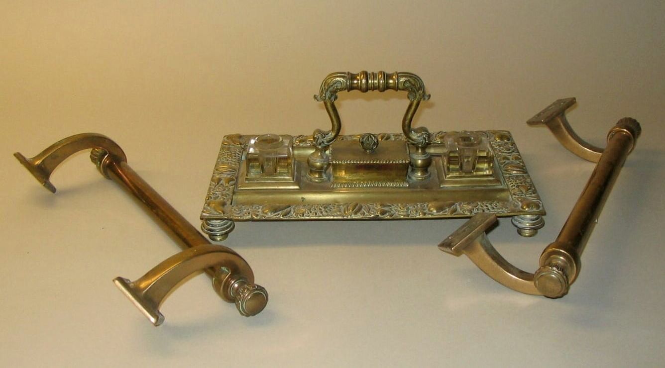 A Regency brass rectangular inkstand