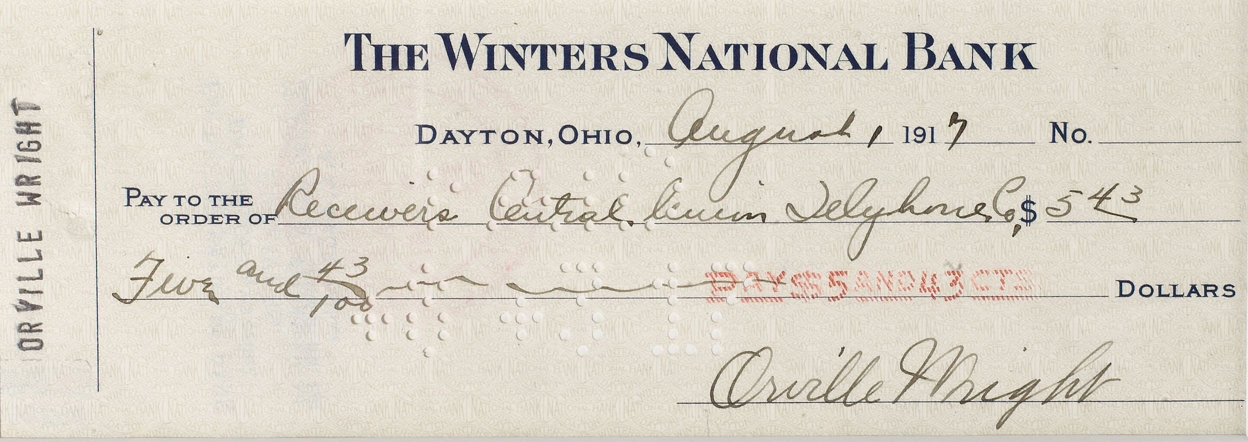 A cheque signed by Orville Wright,