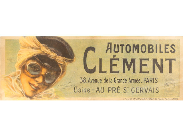 An Automobiles Cl&#233;ment poster, after Maurice Neumon, French, dating circa 1903,