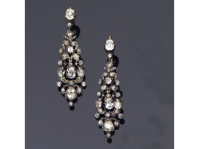 A pair of early 19th century diamond earpendants,