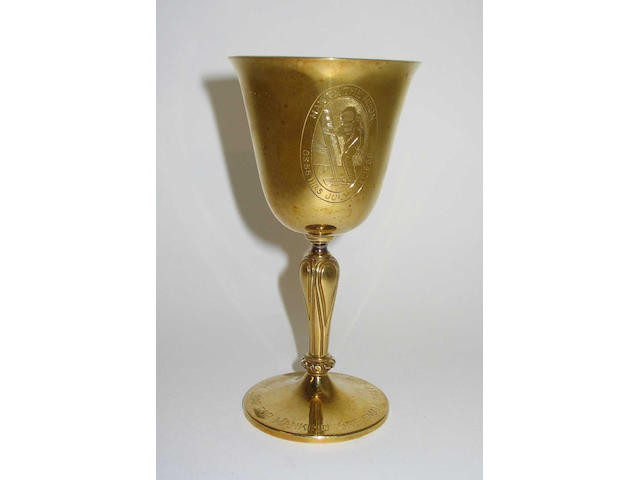 An 18 carat gold commemorative goblet By A. E. Jones, Birmingham, 1969,