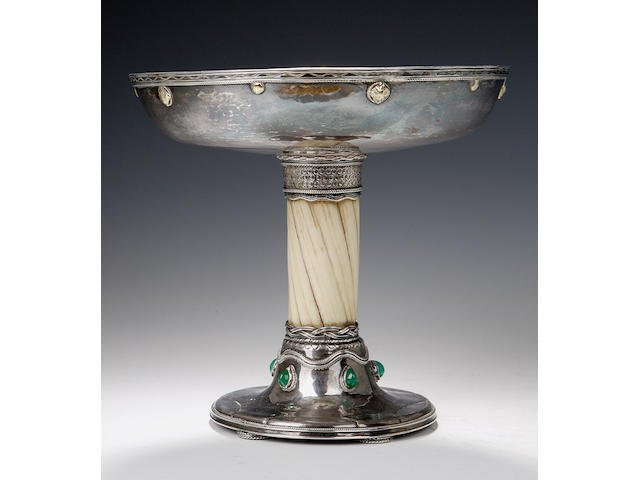 Edward Spencer of The Artificer's Guild, A silver, narwal and gem set tazza,