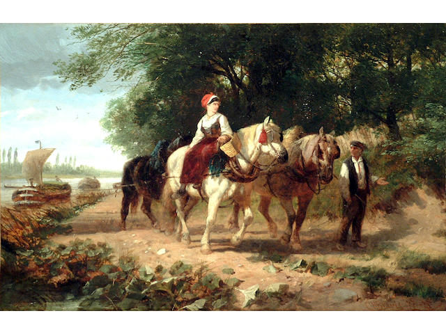 Richard Beavis (1824-1896) 'The tow path' 26 x 14cm (10 x 16in)